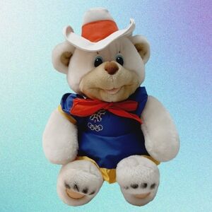 🍒 Vintage 1988 Calgary WINTER OLYMPIC Hidy Cowboy Mascot Teddy Polar Bear Toy